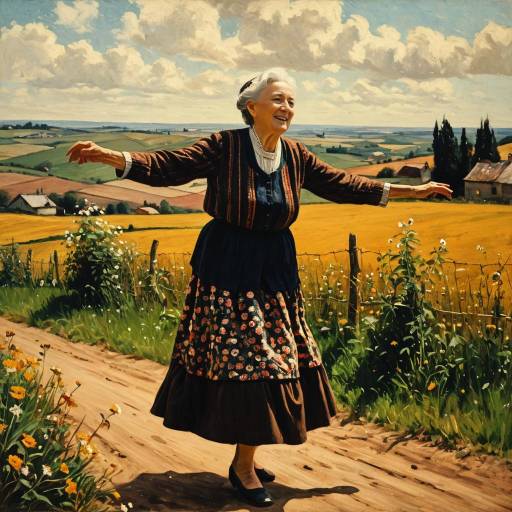 Elderly Woman Dancing in Countryside