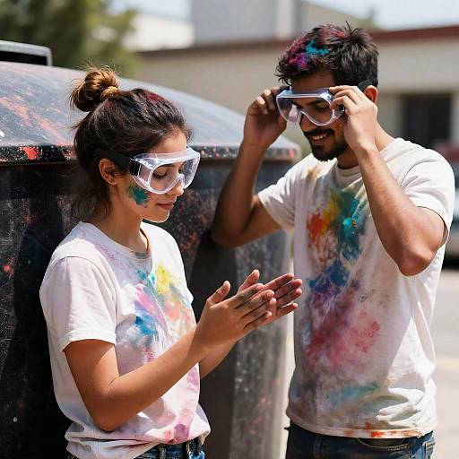 Vibrant Outdoor Paint Play with Safety Goggles