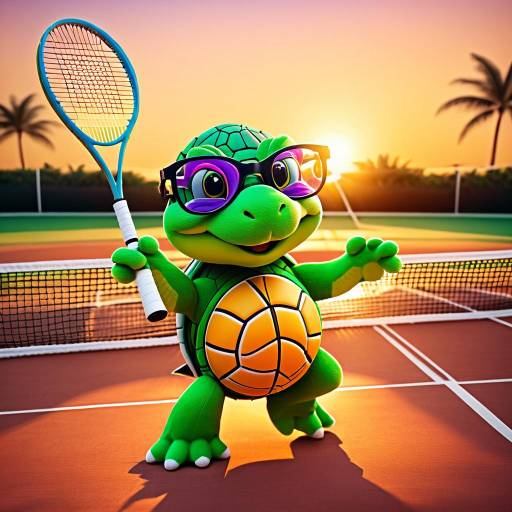 Playful Turtle Tennis at Sunset