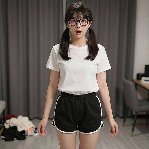 Surprised Asian Woman in Casual Room