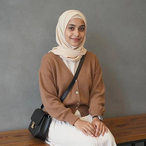 Young Woman in Beige Hijab Sitting