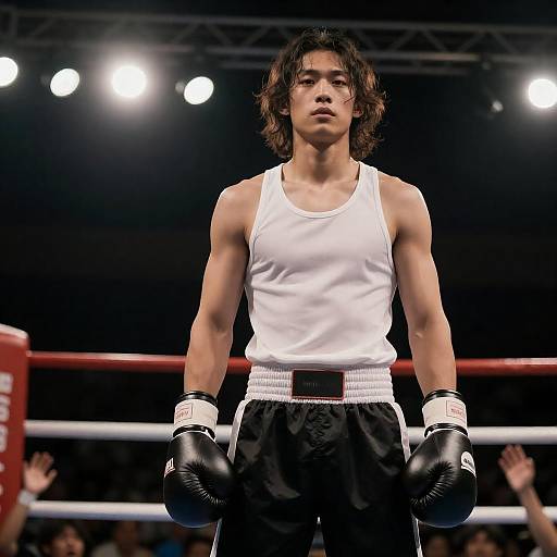 Spotlit Boxer in Dimly Lit Ring