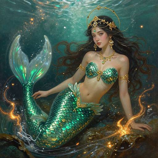 Emerald Mermaid with Gold Headgear