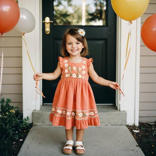 Toddler Girl in Coral Sundress with Balloons