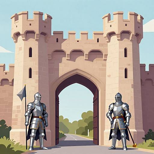 Majestic Castle Gate with Knights