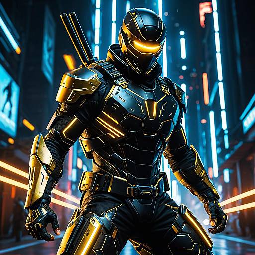 Cyber Ninja in Black and Gold Armor