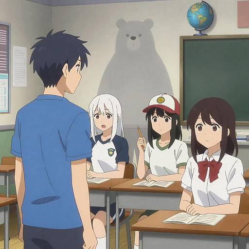 Anime Classroom Scene with Four Students