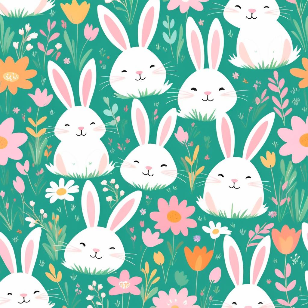 Cheerful Rabbits in Whimsical Meadow