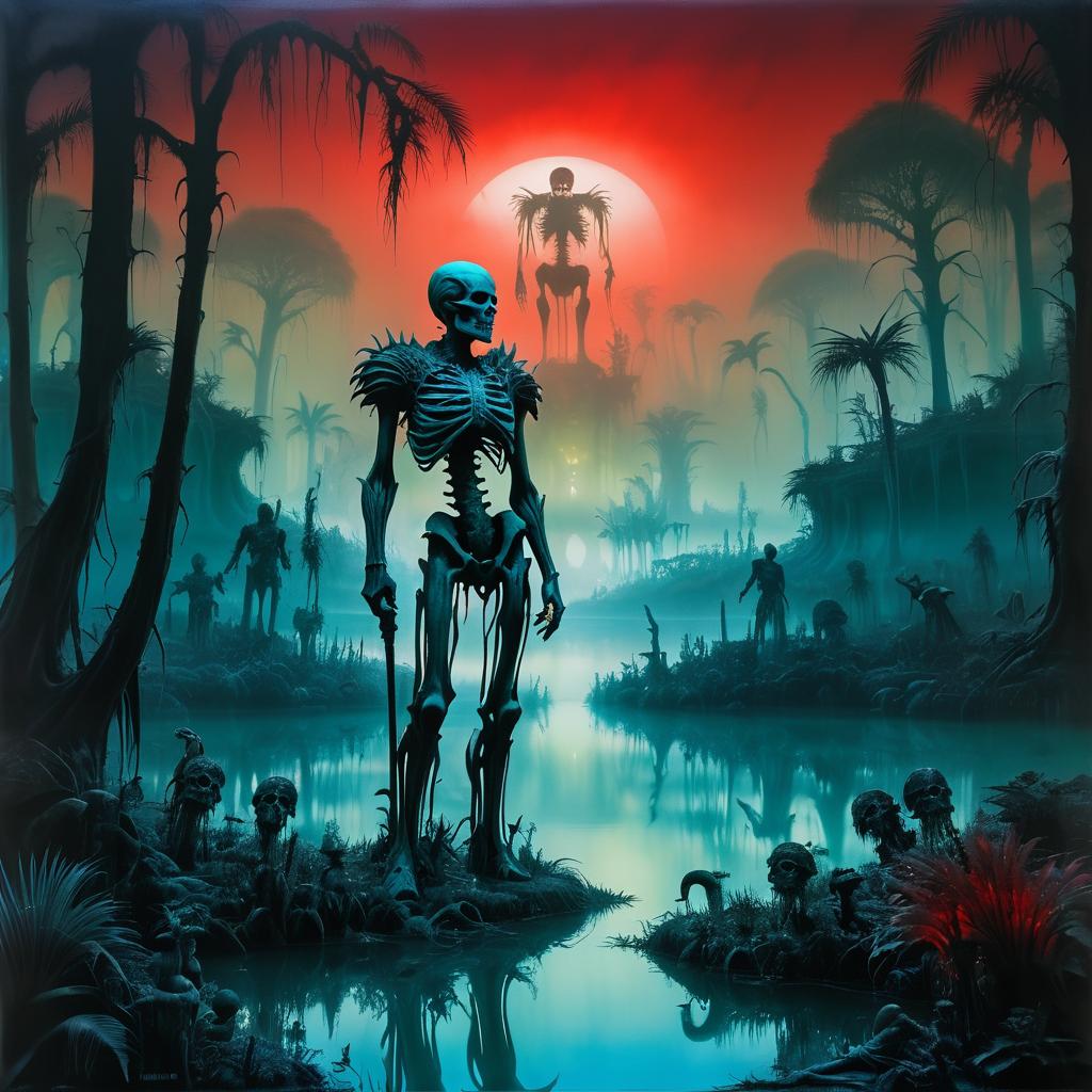 Grotesque Zombie in Foggy Jungle Scene