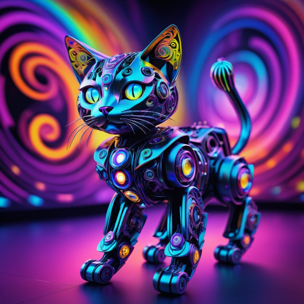 Psychedelic Robot Cat Photorealism