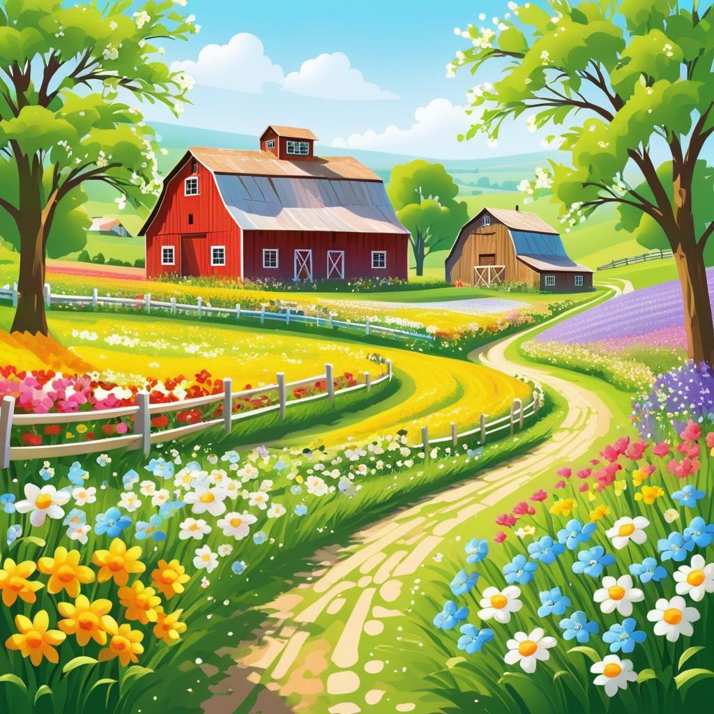 Charming Spring Countryside Folk Art