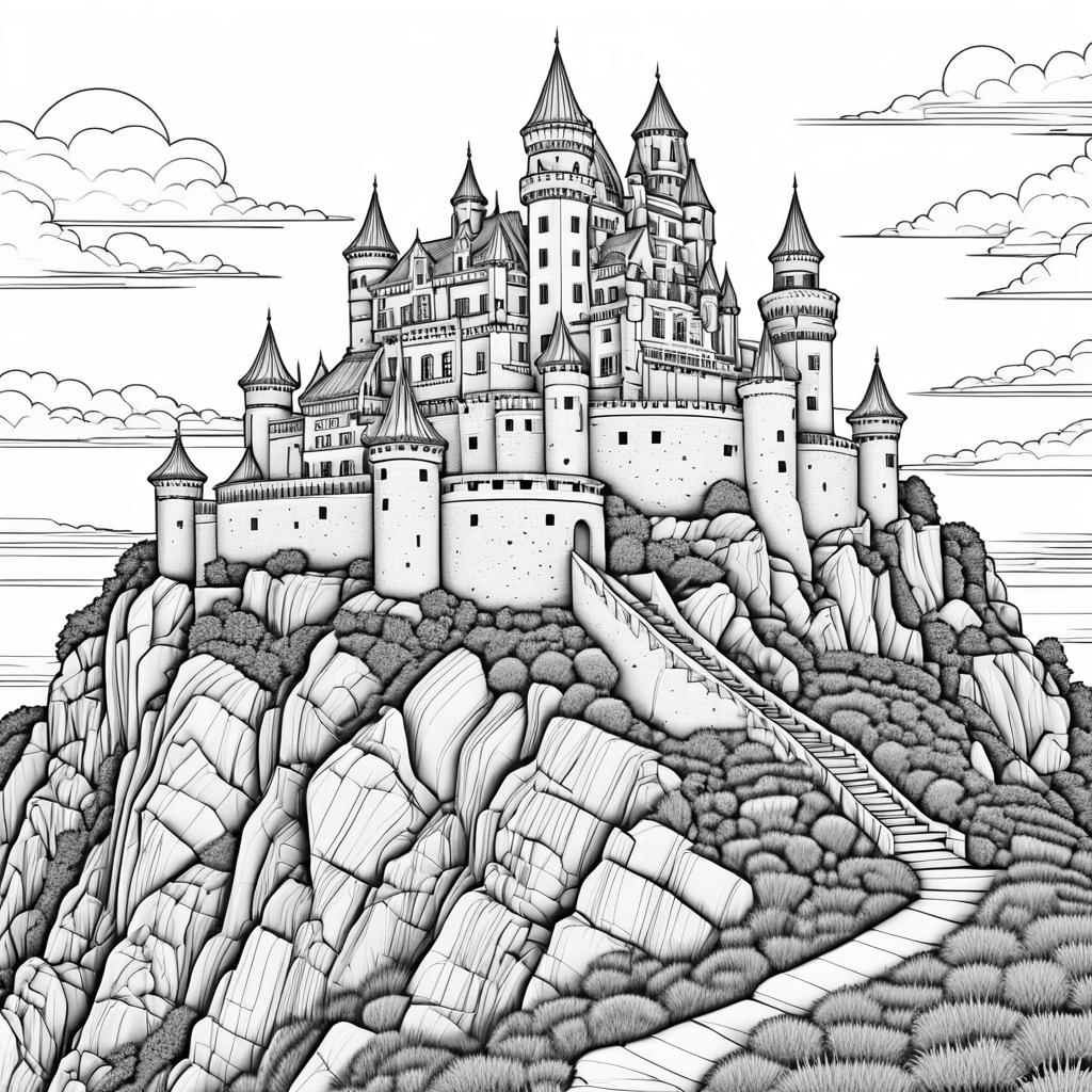 Intricate Skull Castle Coloring Page