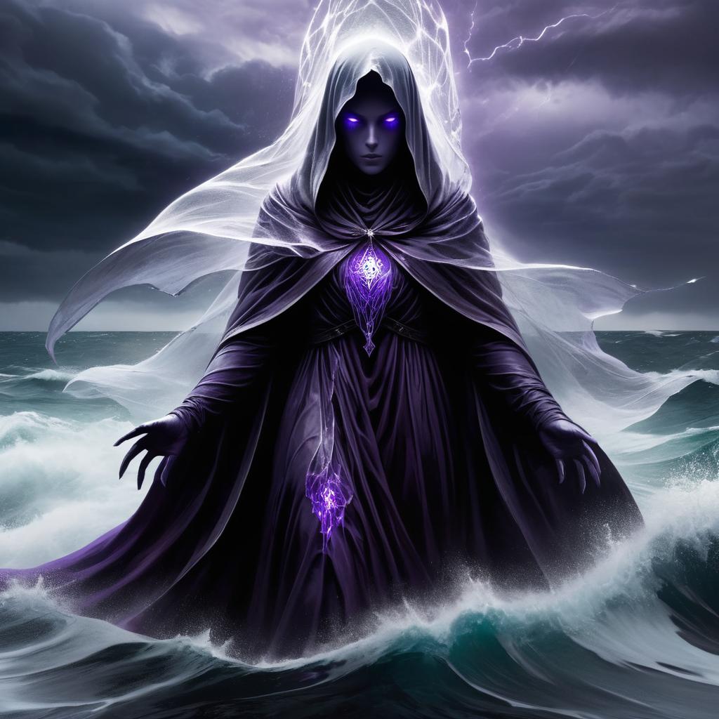 Ominous Ghostly Wraith in Stormy Sea