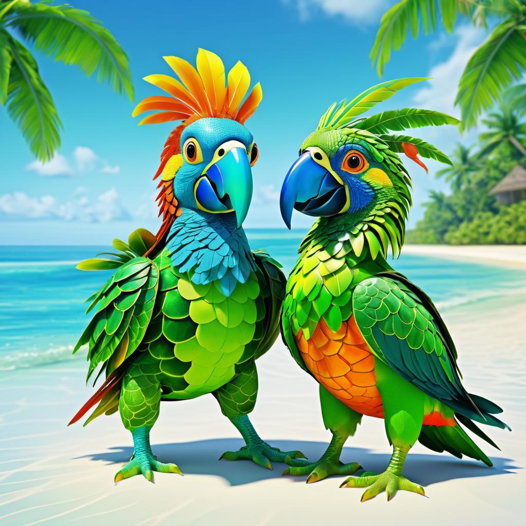 Curious Cartoon Animals on Tropical Beach