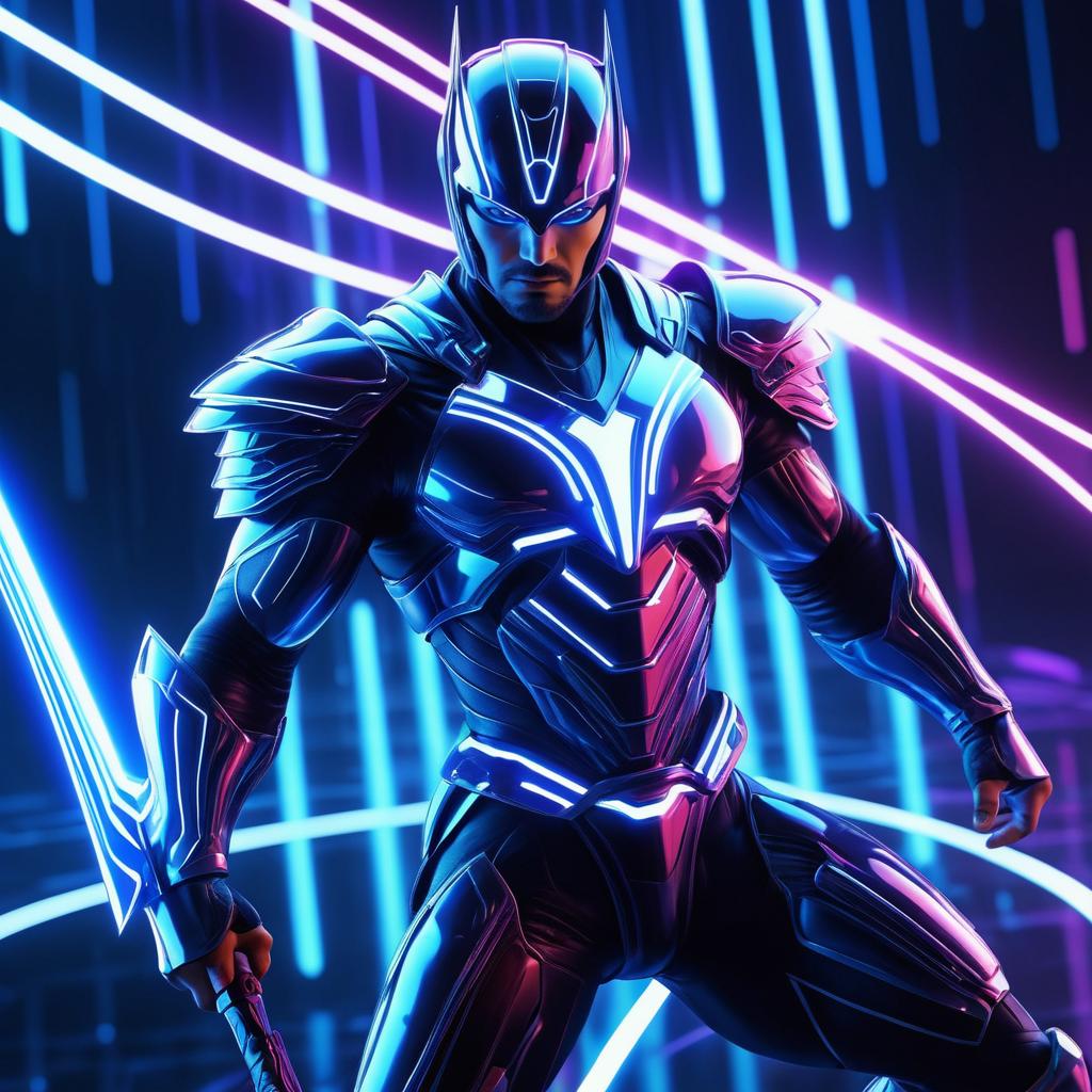 Epic Holographic Warrior in Neon Power