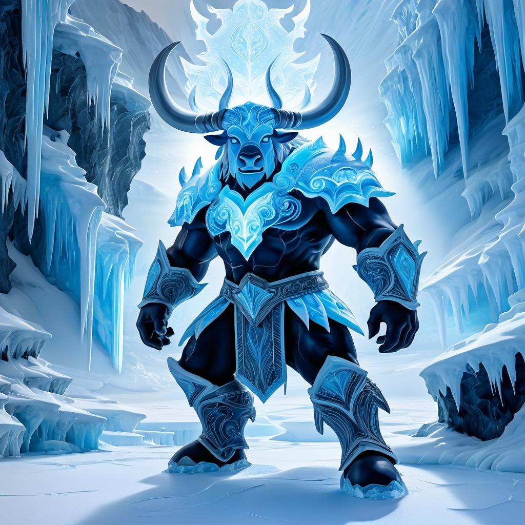 Frozen Minotaur in Icy Landscape