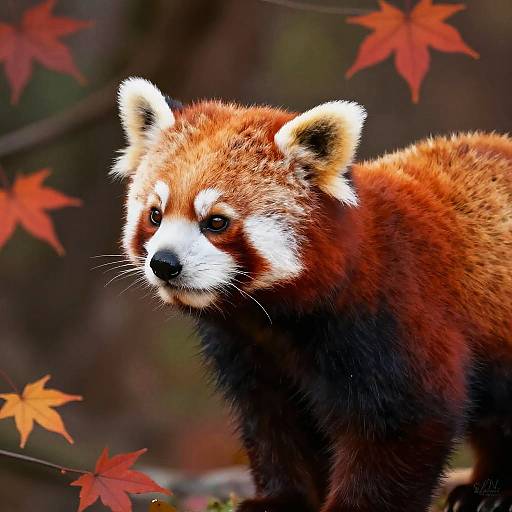 Red Panda in Autumn Foliage