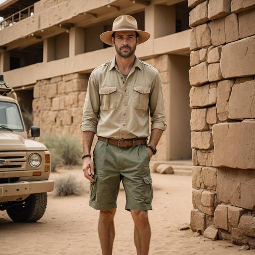 Man in Safari Outfit Standing in Desert