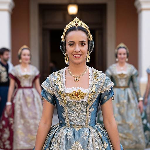 Elegant Spanish Lady in Blue Dress