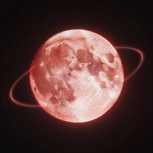 Red Haloed Moon with Glowing Rings