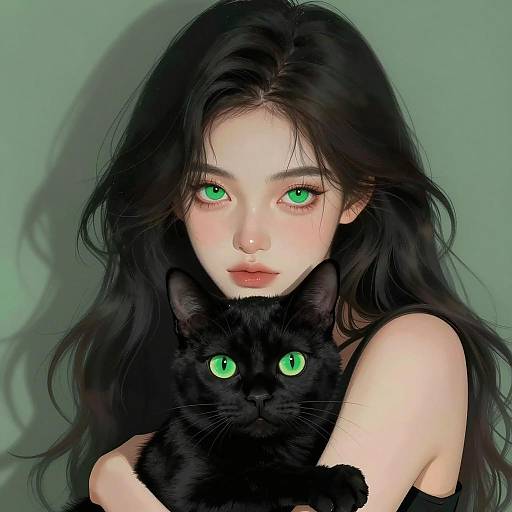 Mysterious Woman with Enigmatic Cat