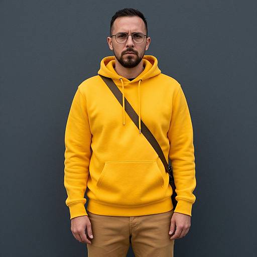 Serious Man in Yellow Hoodie