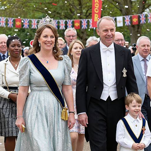 Diverse Group in Platinum Jubilee Attire