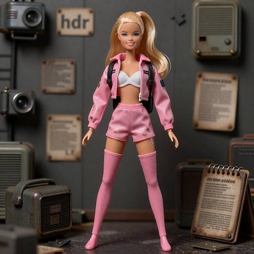 Pink Soldier Barbie Wet Street Portrait