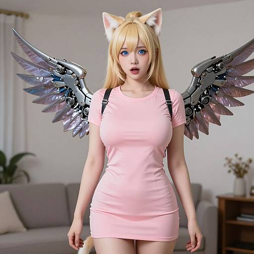 Photorealistic Blonde Cat Girl