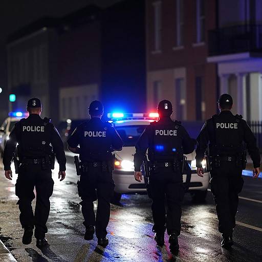 Police Officers at Night with Flashing Lights