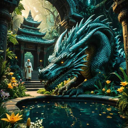 Ancient Dragon and Elderly Monk in Jungle Temple Ancient Dragon and Elderly Monk in Jungle Temple