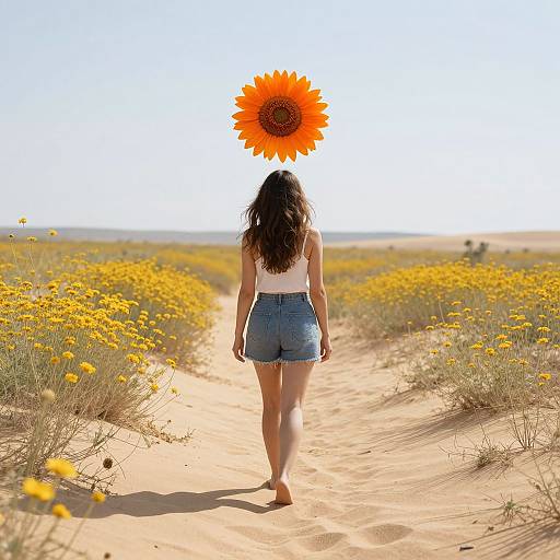 Woman Walking in Serene Desert