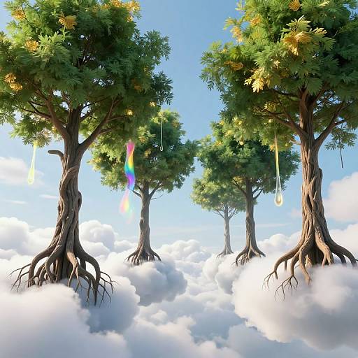 Surreal 3D Inverted Trees in Sky