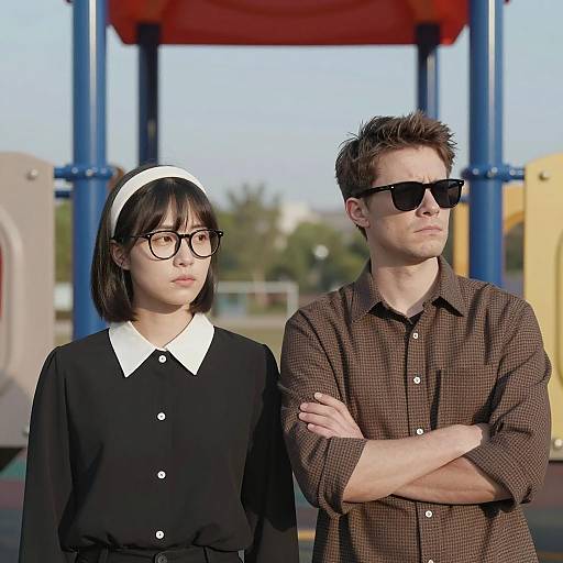 Serious Couple at a Playground Scene