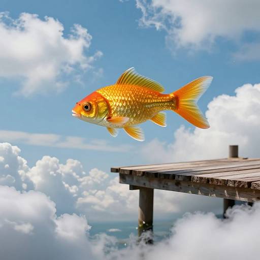 Luminous Golden Fish in Surreal Sky