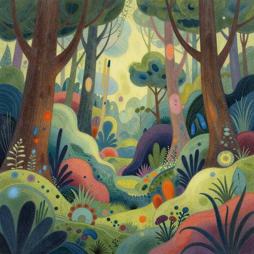 Surreal Forest with Abstract Shapes