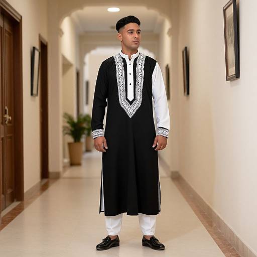Man in Dabke Outfit in Hallway