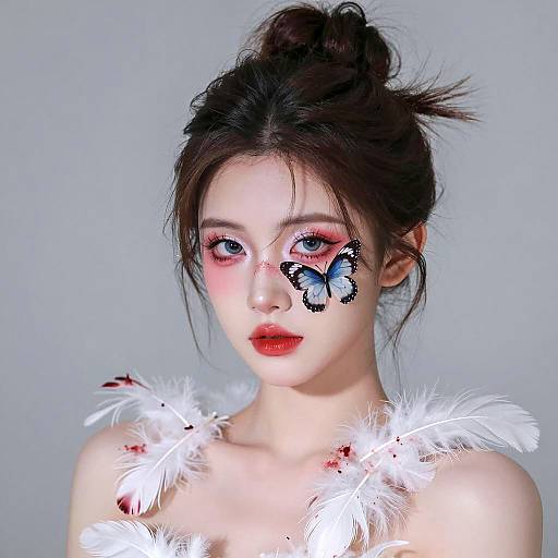 Ethereal Woman with Butterfly Makeup