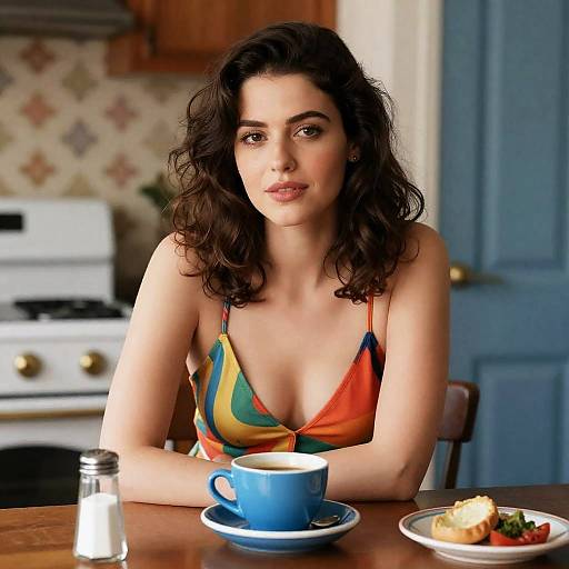 Colorful Kitchen Scene with Stylish Woman
