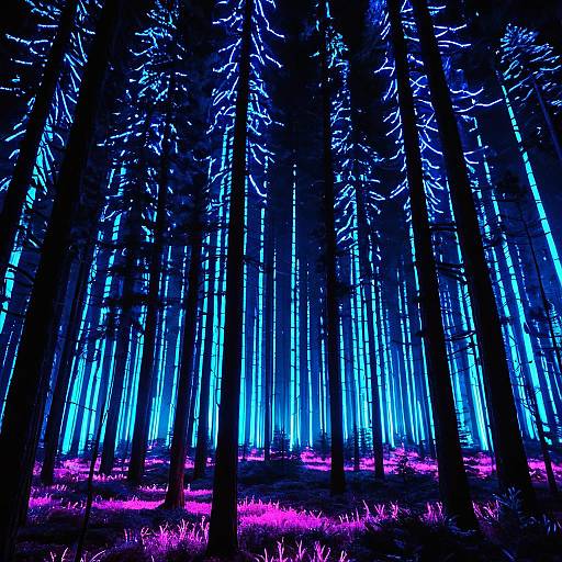 Neon Pine Forest Rave at Night