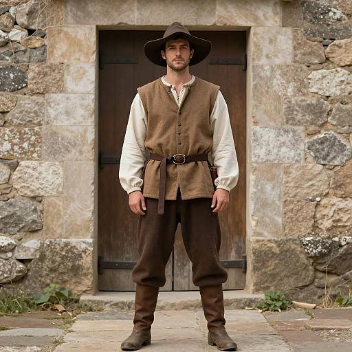 Medieval Peasant Man in Traditional Costume