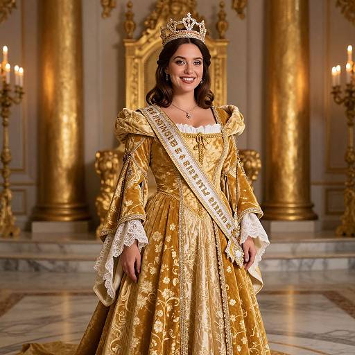 Elegant Queen in Royal Throne Room