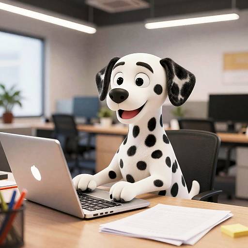 Cheerful Dalmatian at Office Desk