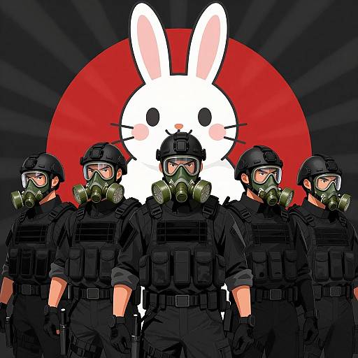 Tactical Soldiers with Playful Bunny Illustration