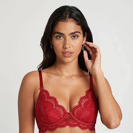Elegant Woman in Red Lace Bra