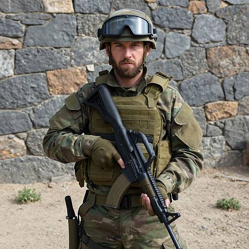 Serious Soldier in Full Military Gear