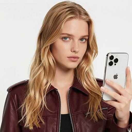 Blonde Woman in Maroon Jacket Portrait