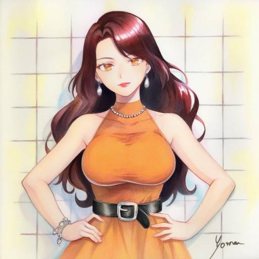 Yona in Orange Dress with Jewelry