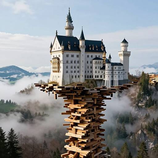 Gravity-Defying Castle on Wooden Column