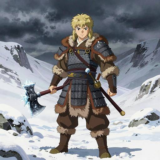 Valiant Mountain Warrior with Frost Battle Axe